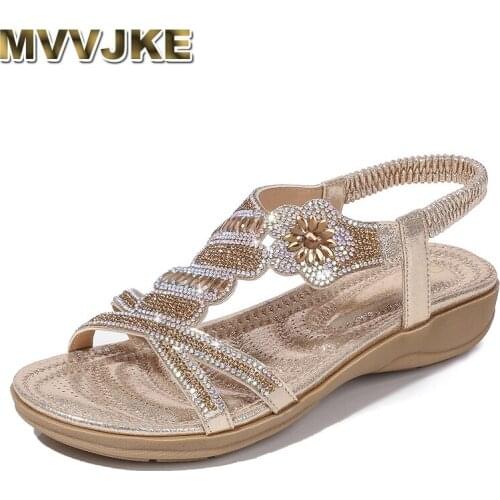 MVVJKE TPR casual shoes sandals Sequined flower Fabric Floral Flower Flat Soft big size Bling wedges Solid Color Rome Wedges new