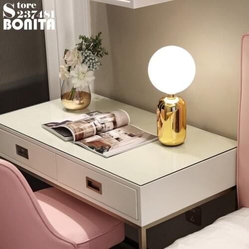 Simple Bedside Desk Lamp Classic Decorative Round Ball Table Lamps Bedroom Milky Glass Ball Metal Table Light Black White Gold