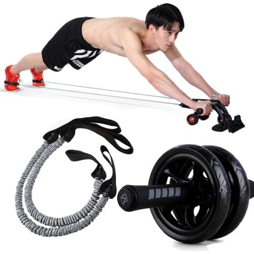 Fitness AB Roller with 2 PCS Elasticity Pull Rope Waist Abdominal Core Workout Abs Slimming Home Exercise Wheel Gym Equipment