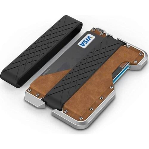 RFID Blocking EDC Wallet for Men Minimalist Wallet Aluminium Card Cases Vintage Genuine Leather Slim Money Clip RFID Men Purses