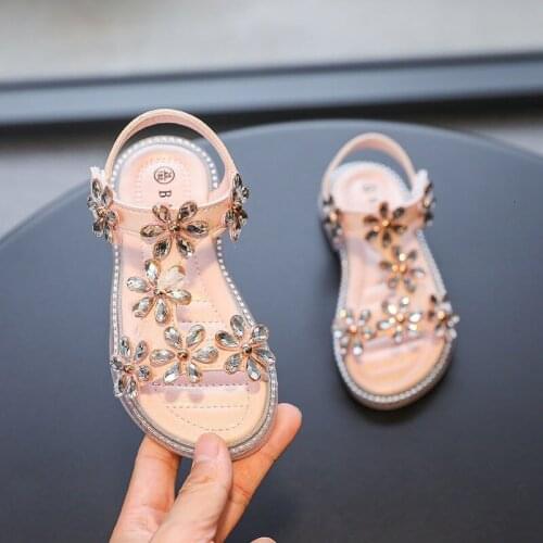 Toddler Kids Summer Sandals Sweet Girls Flower Casual Glitter Childrens Sandals Girls Open Toe Non-Slip Beaded Princess Shoes