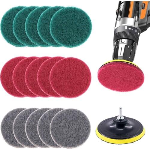 16Pcs 5 Inch Drill Power Brush Tile Scrubber Scouring Pads Cleaning Kit with Disc Pad Holder for Bathroom & Kitchen Cleaning