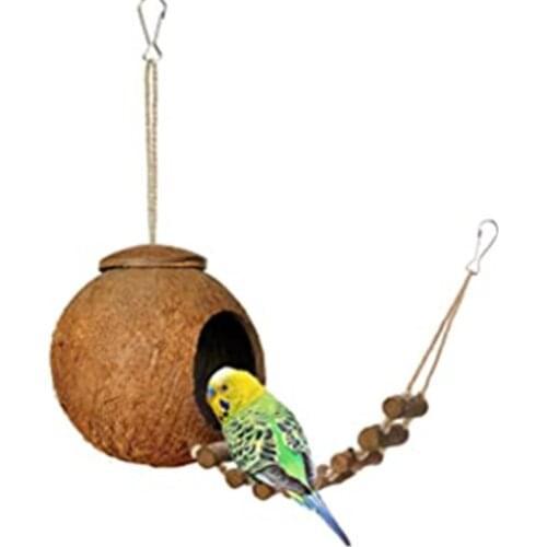 Cute Comfortable Bird Nesting Cages Natural Coconut Shell Ladder Parrot Hanging Accessories Bird Cages