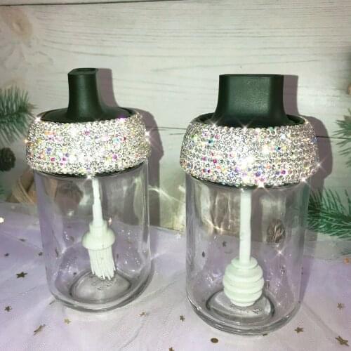 Sparkling Seasoning Jar Glass and Lids Moisture-proof Candy Oil Bottle Honey Jars with Stick Small Sugar Container with Lids