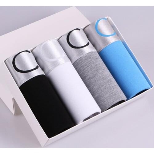 4-pack Gift Box Set Mens underwear boxer shorts Man male solid color modal softy cotton boxer panties underwear Free shipping