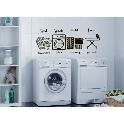 Laundry room vinyl wall stickers washing machine laundry room door decorative decal laundry shop decoration mural wallpaper gift