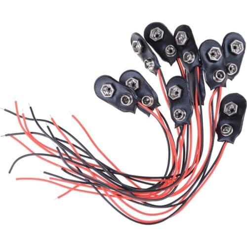 20pcs/set 9V Battery Clips 15cm Black Red Cable Connection Connector Buckle