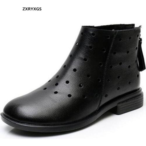 2021 New Spring Summer Top Cowhide Hole Shoes Woman Ankle Boots Breathable Comforable Boots Non-slip Low Heel Shoe Womans Boots