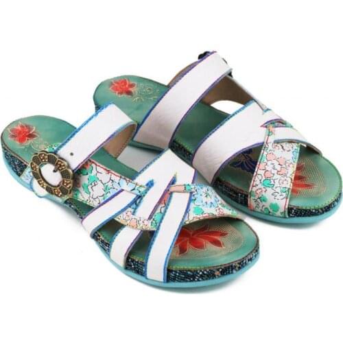 YourSeason Ladies Summer Slipper Shoes Genuine Leather Flat With Mixed Colors Handmade Women Outside Slides Slippers 2021