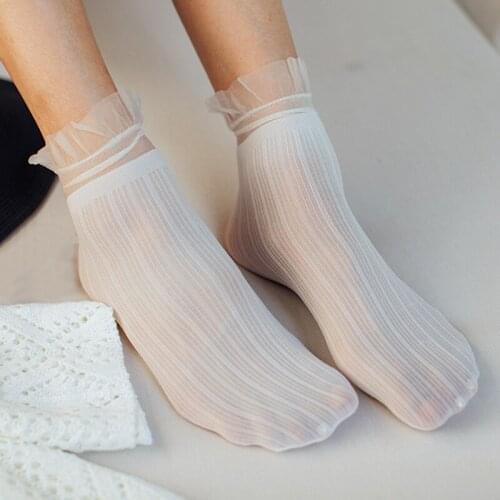 Women Ladies Socks Fashion Sheer Mesh Glass Silk Socks Ultrathin Transparent Crystal Lace Elastic Summer Cute Socks