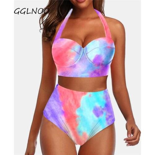 GGLNOO 2021 New Sexy Plus Size 5XL Bikini Women High Waist Swimsuit Push Up Bikini Set Plus Size Swimwear Female Bathing Suit
