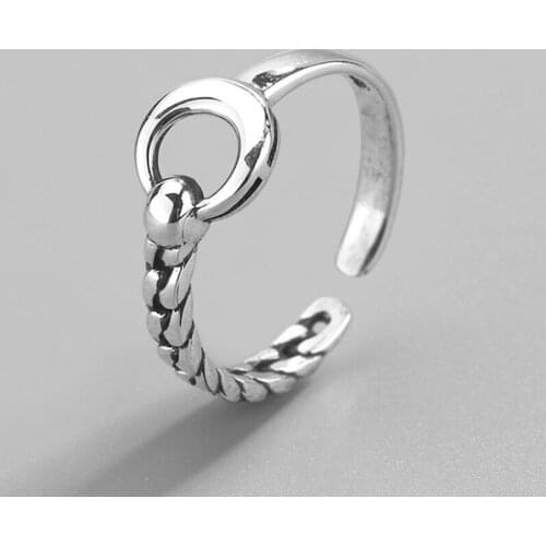 Fashion 925 Sterling Silver Vintage Hollow Moon Ring Geometric Opening Adjustable Rings For Women Party Trendy Fine Jewelry