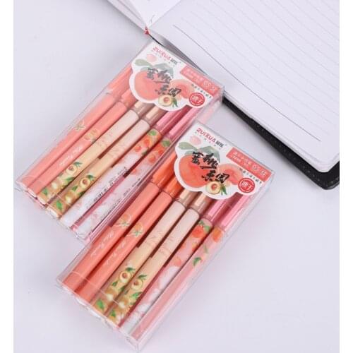 Peach Paradise Hat Pulling Fast Drying 12 Pcs Gel Pen 0.5mm Black Girl Series Cartoon Neutral Pen Fast Dry Cute School Supplies
