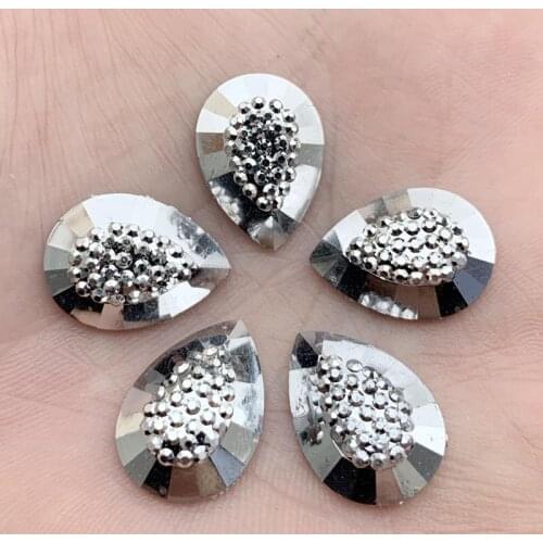 13*18mm 30PCS AB Resin Drop Flatback Rhinestone Silver Wedding Buttons Diy Crystal Strass-S781