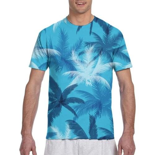 2020 Men T Shirt T-Shirt Summer Tops Tees Crew Neck tshirt Men Short Sleeve Shirt Tropical Palm Leaves Blue