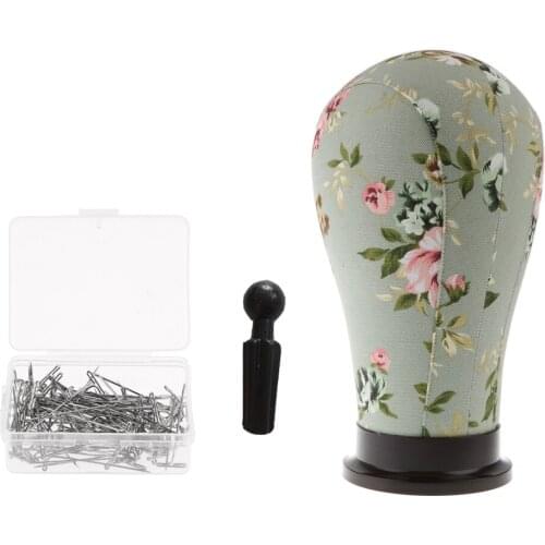 21 Inch Pastoral Wig Making Canvas Block Mannequin Head + 100pcs T Pins Fit for Wig Making Hat Display Holder Stand