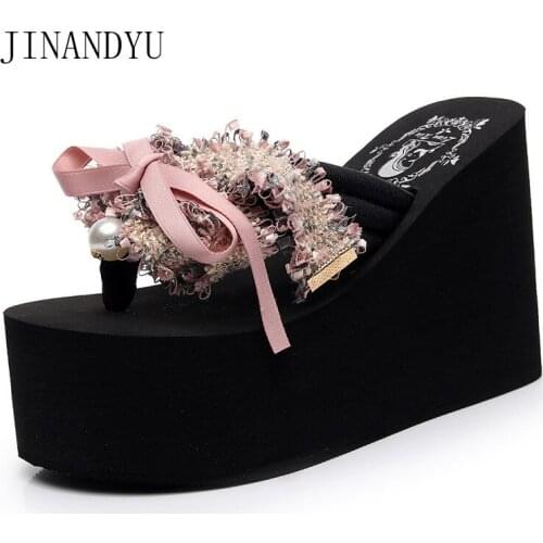 3/6/8/11cm Heels Shoes Women Platform Sandals Summer Flip Flops Women Wedge Slipper Bow Tie High Heels Woman Chunky Slippers