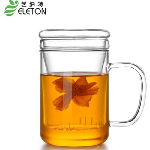 450ml 3pcs/set Heat-resistant glass cups with covered transparent filter thick cup office coffee shop home glass mugs tea cup