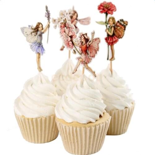 48pcs Flower Fairy Pixie Cupcake Picks Cake Topper Bridal Shower Party Decor