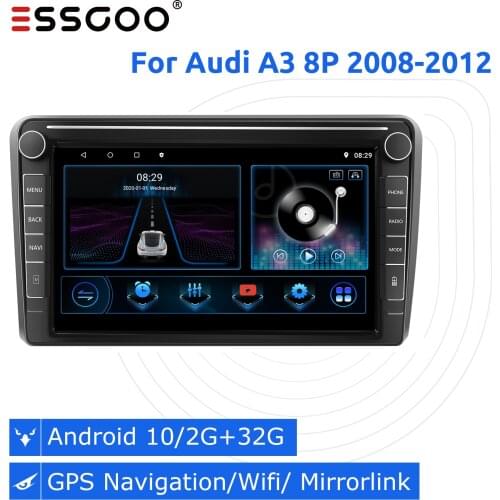 Essgoo 9'' Car Radio 2 din Android 9.1 Autoradio Stereo For Audi A3 2008-2012 GPS Navigation 2G+32G Multimedia Player Bluetooth