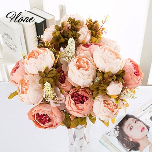 Flone Artificial Silk Peony Fake Flower 42cm 13 Head European Style Peony Wedding Display Flower Wedding Flowers Home Decoration