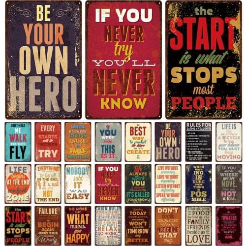Slogan Tin Decorative Sign Retro Tones Inspirational Motivational Words Home Decoration Be Your Own Hero Plague Metal Plate