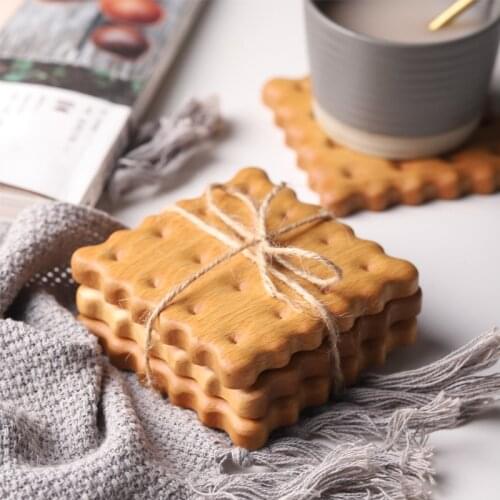 Wood Biscuit Placemat Cup Holder Square Cookie Shape Wooden Drink Coasters Tray Tea Pot Mug Placemats Home Dining Table Decor