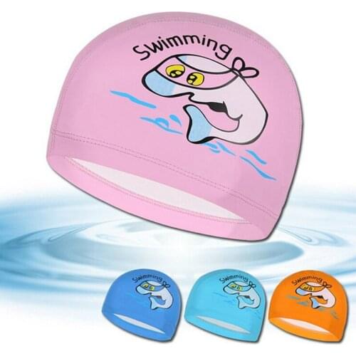 Kids' Swim Cap with Cartoon Printing Flexible Waterproof Bathing Cap Comfortable Fit for Girls Boys FK88