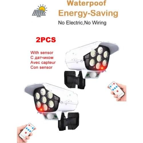 2pcs remote solar fake monitor dummy camera Wall Lamp PIR Motion Sensor Light Outdoor Waterproof Garden Courtyard Street Lights
