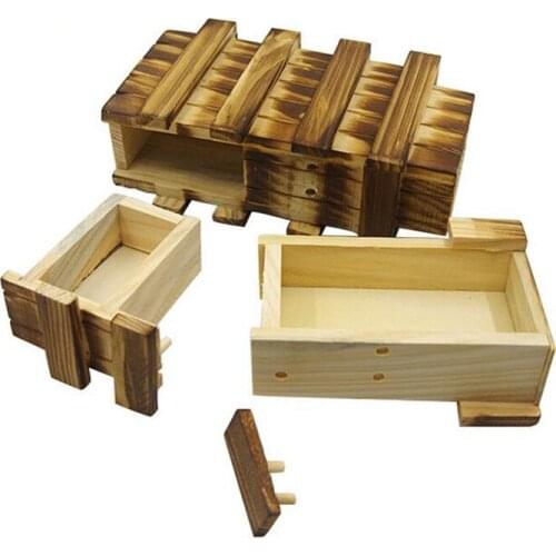 Big Size Antique Vintage Wooden Puzzle Box with 2 Compartment Magic Trick Secret Drawer Box Brain Teaser Treasures Box Funny Toy