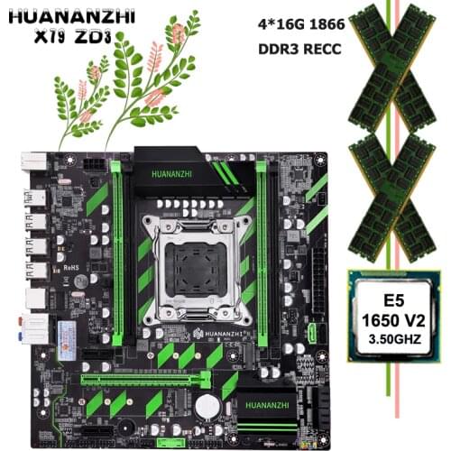 HUANANZHI motherboards combo X79-ZD3 motherboard with dual M.2 slots NVMe/NGFF CPU Xeon E5 1650 V2 RAM 64G(4*16G) 1866 REG ECC