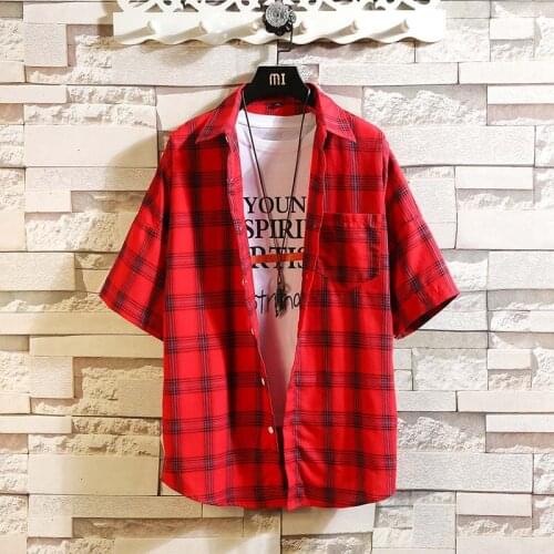 Checker Shirt Short Sleeve Mens Korean Version Of Cardigan Fashion Shirt Handsome Fashion Casual Slim Fit Version Multicolor P