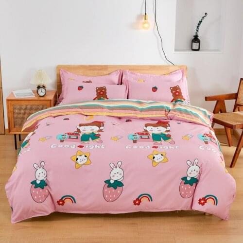 Pink Strawberry Girl Kawaii Bedding Set Luxury Queen Size Bed Sheets Children Quilt Soft Comforter Cartoon Bedding Sets For Girl