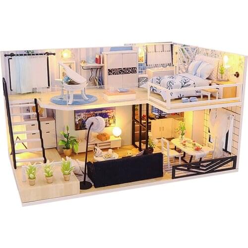 DIY Dollhouse Modern Loft With Piano Kit Assembled Miniature with Furniture Casa Doll House Toys for Children Adult Gifts