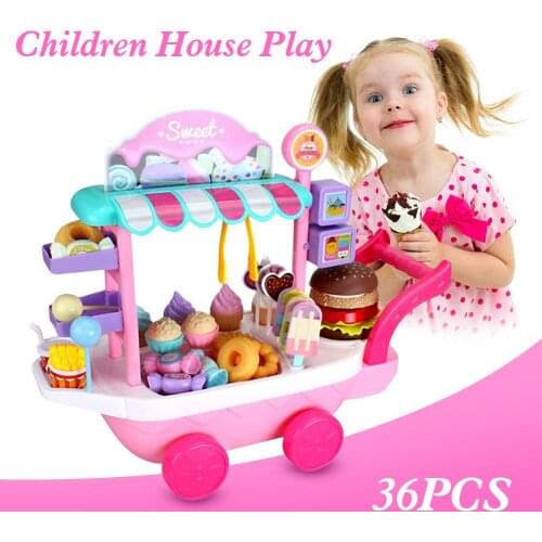 2021Hot Kitchen Toys Mini Ice Cream Candy Trolley House Play Educational Toys Candy Car Ice Cream Truck Candy Trolley Girls Toys