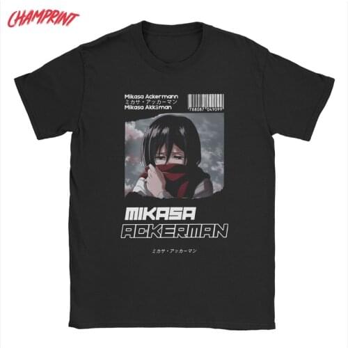 Mikasa Ackerman Attack On Titan T-Shirts for Men Shingeki no Kyojin Pure Cotton Tees Short Sleeve T Shirts Plus Size Clothes