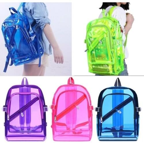 Fashion Transparent Backpack Waterproof PVC Clear Plastic Daily Backpack Mini Teenager Girls Notebook School Bag