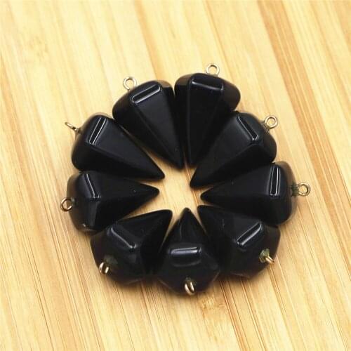 Fashionable Highest Quality Natural Obsidian Hexagonal Pyramidal Pendant Men and Women Pendant Necklace Wholesale 12 Pieces