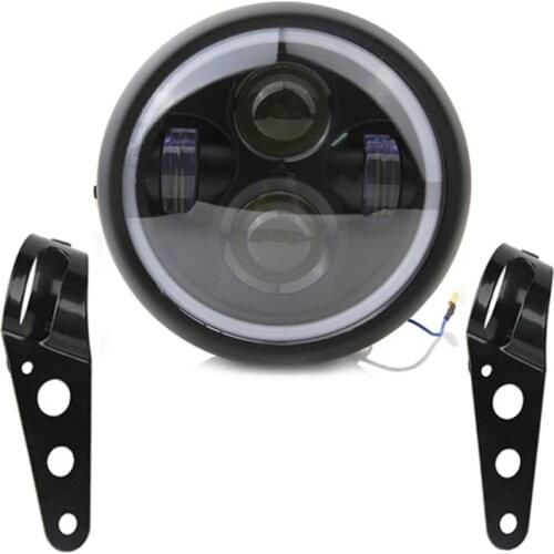 Motorcycle LED Head Lamp DC 12V Scooter Headlamp with Brackets Universal Moto Round Front Light Motor Retro Black led Headlight