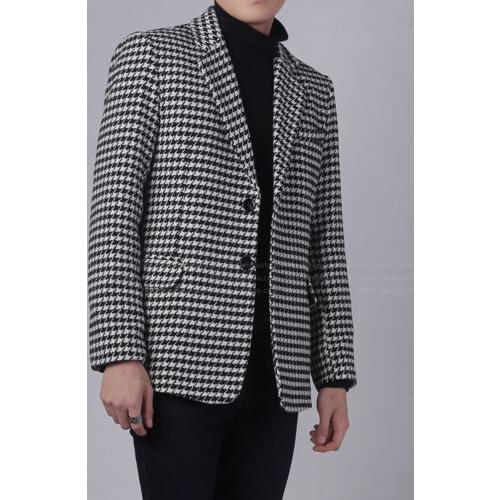 Only one coat Mens Houndstooth Suit Blazer Formal Checkered Tuxedos Formal Prom Party Coat