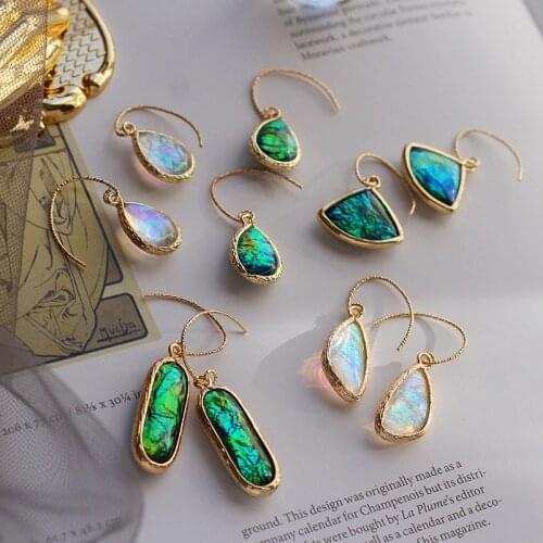New Fashion Imitation Opal Boby Elegant French Style Girl Earrings Pendant Irregular Geometry Water Drop Ear Clip Gift Jewelry