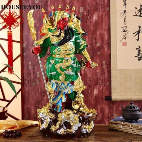 The Painted Guan Gong Resin Statue Sculpture Ornaments Buddha Figurine Home Fortune-telling and Enshrining Buddhist Tools
