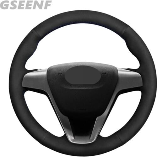 Car Steering Wheel Cover For Lada Vesta 2015-2019 Black Hand-stitched Comfortable Suede DIY Steering Wheel Cover
