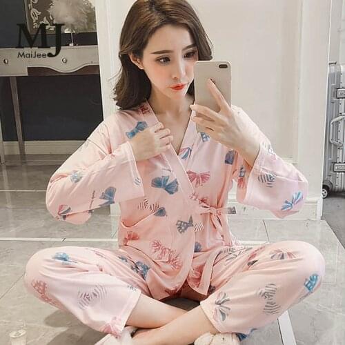 MaiJee Kimono Pijama Feminino Pyjama Femme Pink Pigiama Donna Pijama Set Pyjamas Women Pijamas Mujer Pajamas Night Suit Pajama