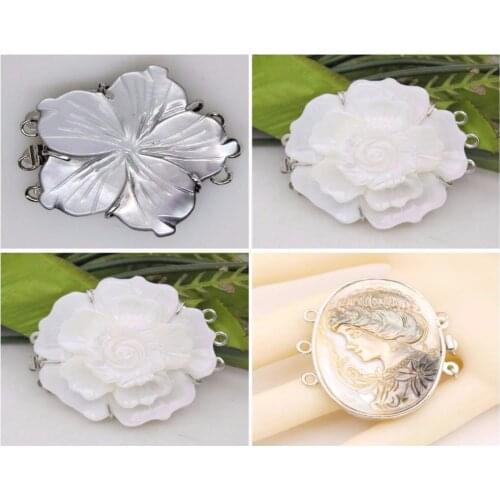 Natural Shell Flower Clasp Jewelry Findings Making DIY 1.8" 45mm 30mm 30X40mm white gray beige Choose