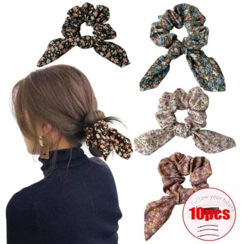 Floral Streamer Tied Hair Rubber Band Bow Knot Headdress Bandage Tied Ponytail Headband Female Hair Accessories Headdress