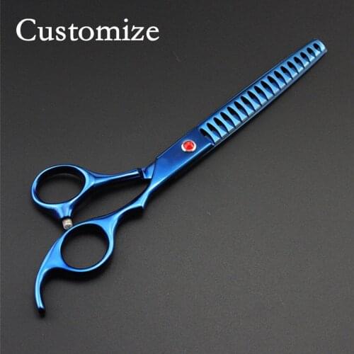 Custom professional 440c 7'' blue Pet dog grooming hair scissors thinning barber scissor clipper shears hairdressing scissors