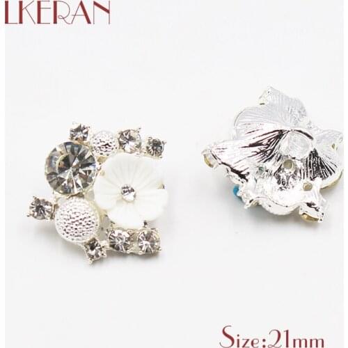 NEW 5 Pieces 21mm White Rose Rhinestone Buttons For Crystal Resin Button Shank Sewing Applique Craft-supplies