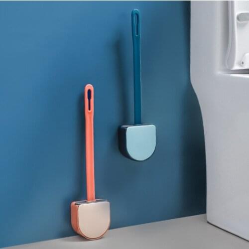 Silicone Toilet Brush with Holder Set No-Slip Removable Handle and Bendable Brush Head Wall Mounted Cleaning Kit WC Accessories