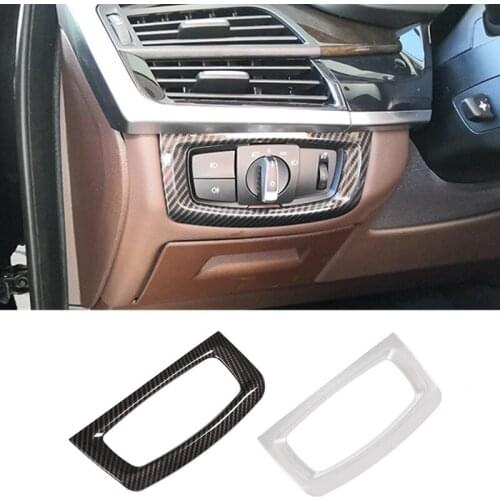 Car Styling Texture Interior Headlight Switch Frame Cover Sticker Trim Fit For BMW X5 X6 F15 F16 2014-2018 Auto Accessories